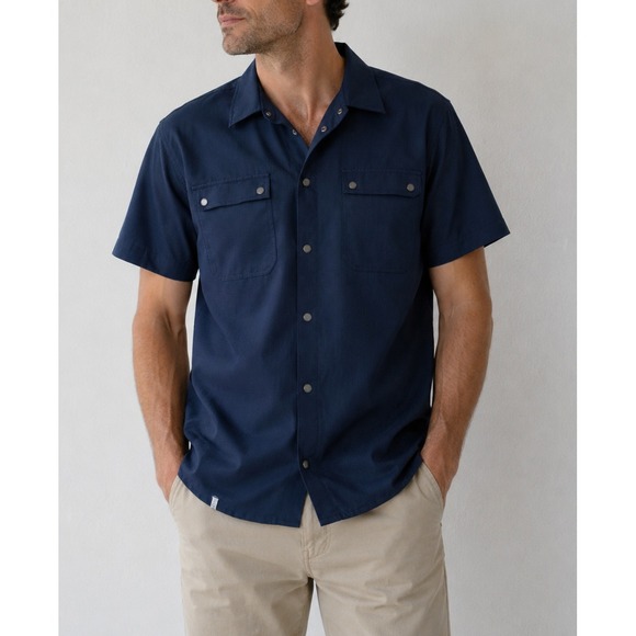 Qor Other - QOR Short Sleeve Snap Button Up Pocket Shirt Navy Blue Men's Large Vented Back